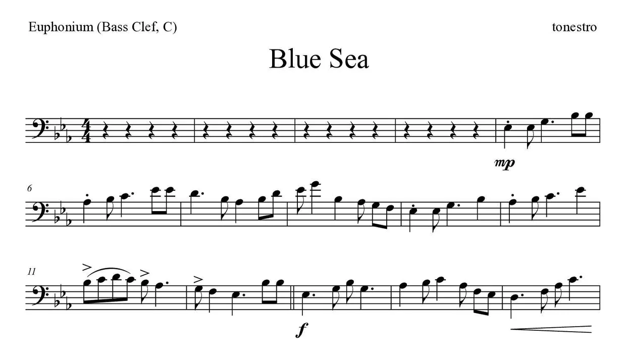 Noten von Blue Sea für Euphonium (Bassschlüssel, C) (Experte), erste Zeilen