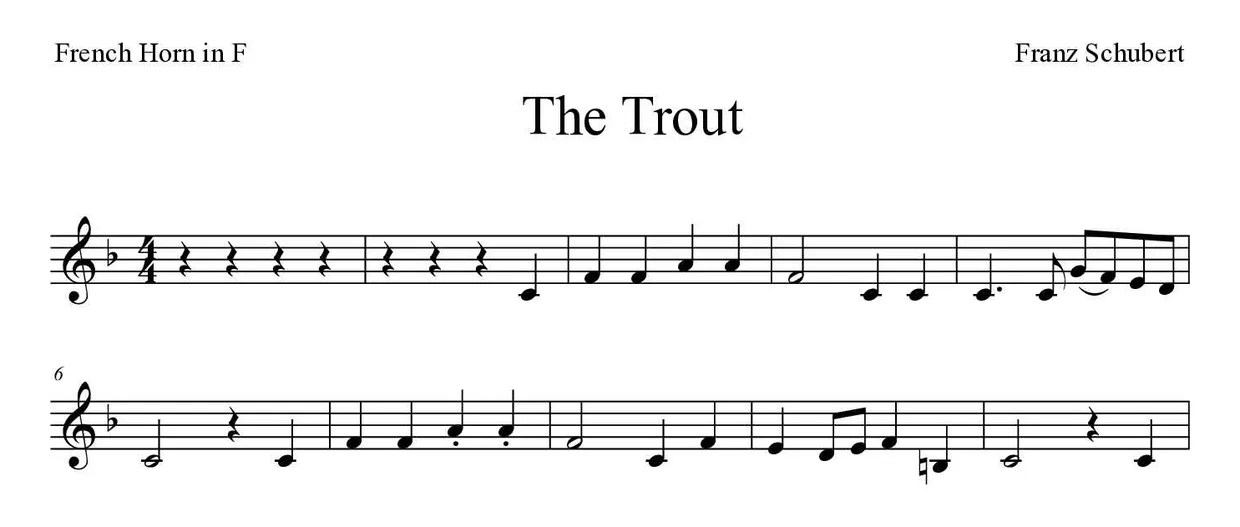 Noten von Die Forelle für Horn (Einfach), erste Zeilen