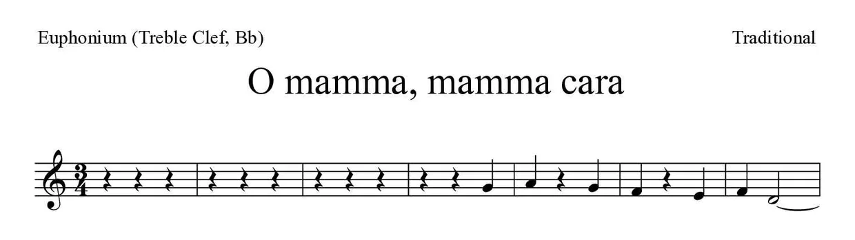 Noten von O mamma, mamma cara für Euphonium (Violinschlüssel, B) (Einfach), erste Zeilen