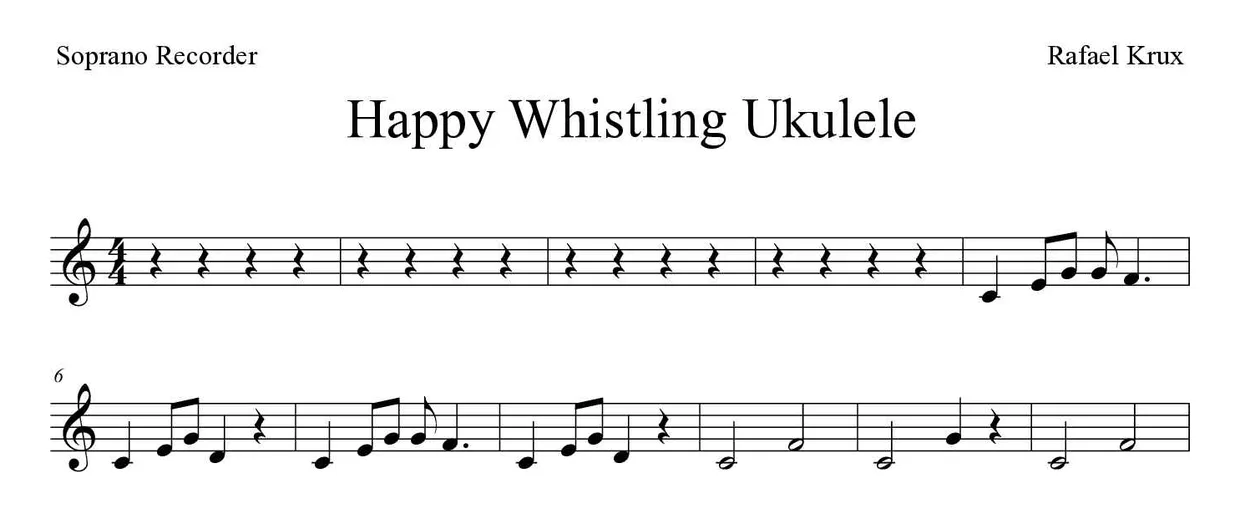 Noten von Happy Whistling Ukulele für Blockflöte (Einfach), erste Zeilen
