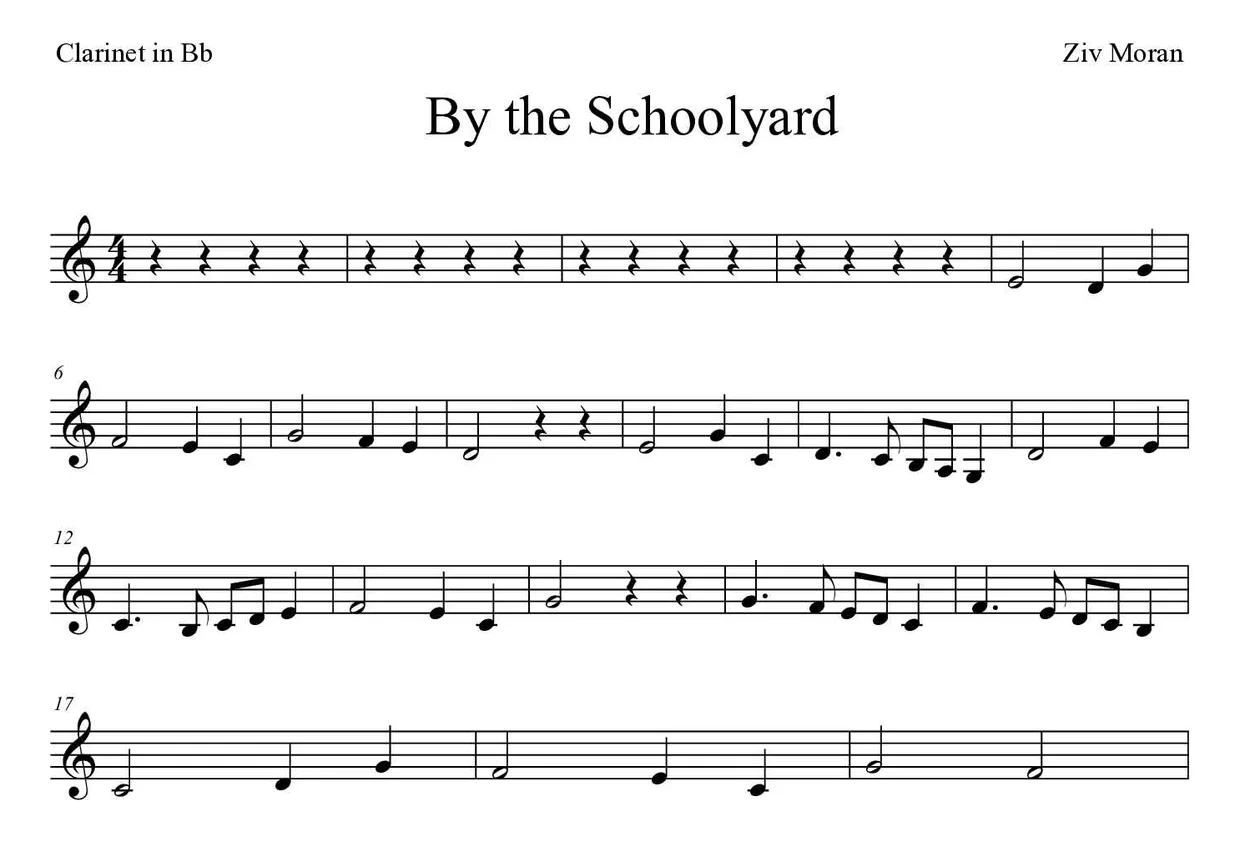 Partitura de By the Schoolyard para clarinete, primeras líneas