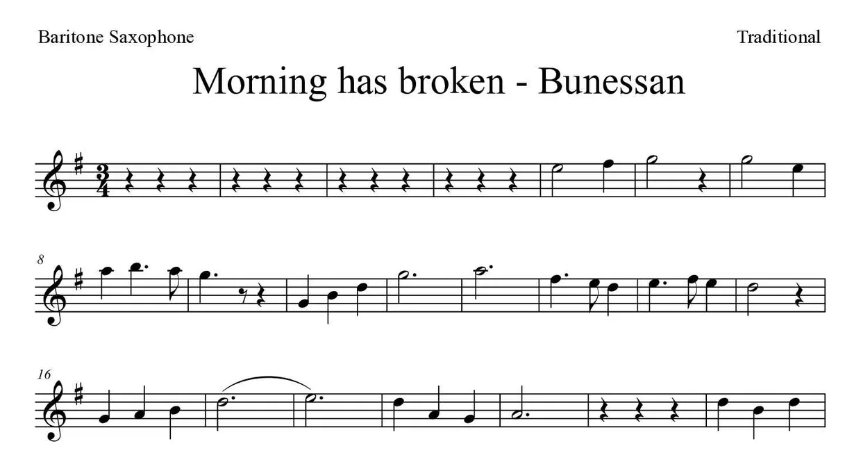 Noten von Morning has broken - Bunessan für Baritonsaxophon (Schwer), erste Zeilen