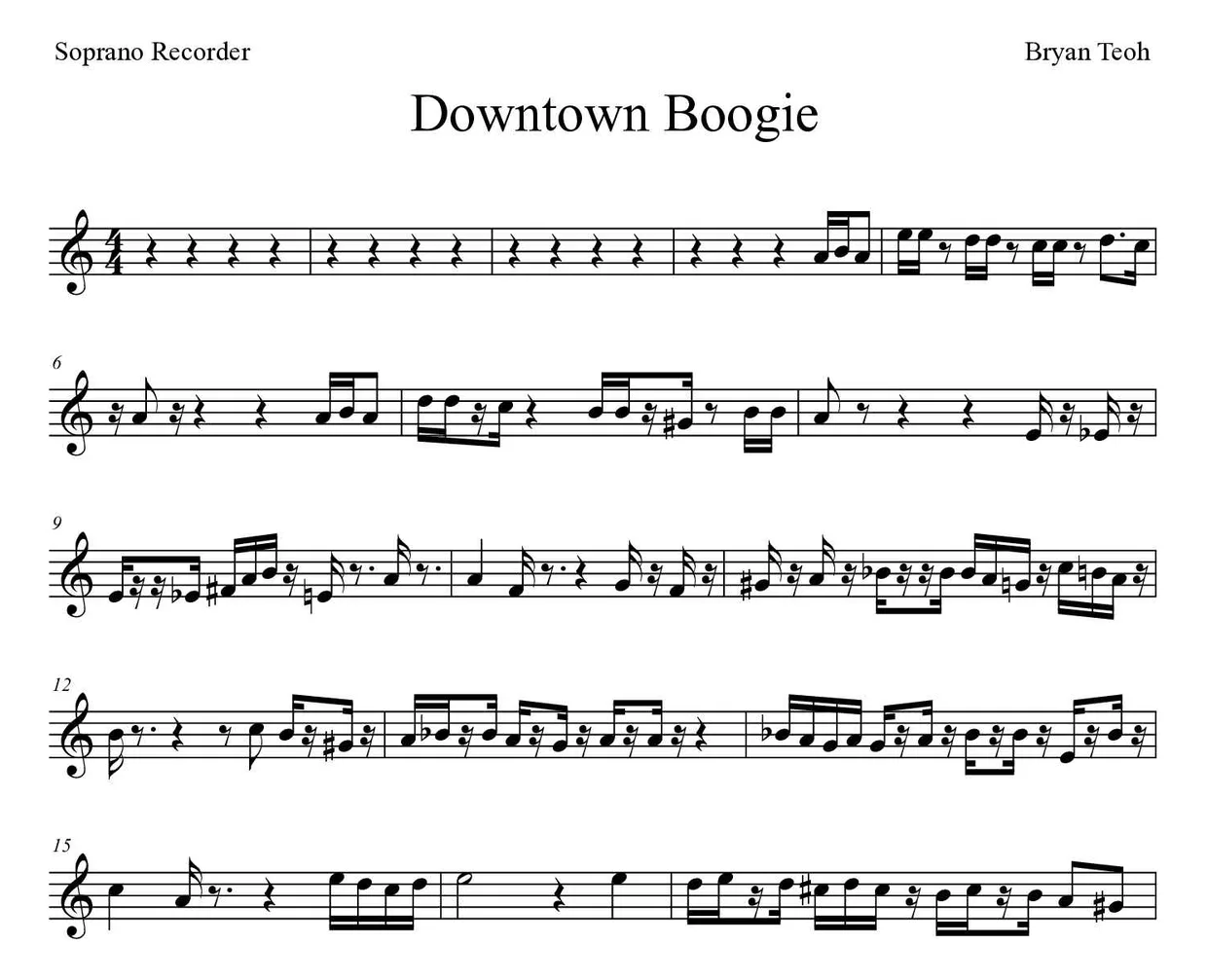 Noten von Downtown Boogie für Blockflöte (Experte), erste Zeilen