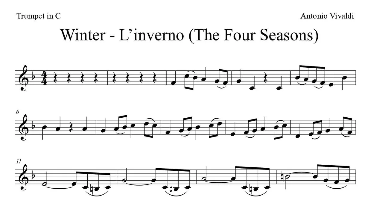 Spartito di Winter - L’inverno (The Four Seasons) per trumpet in C, prime righe