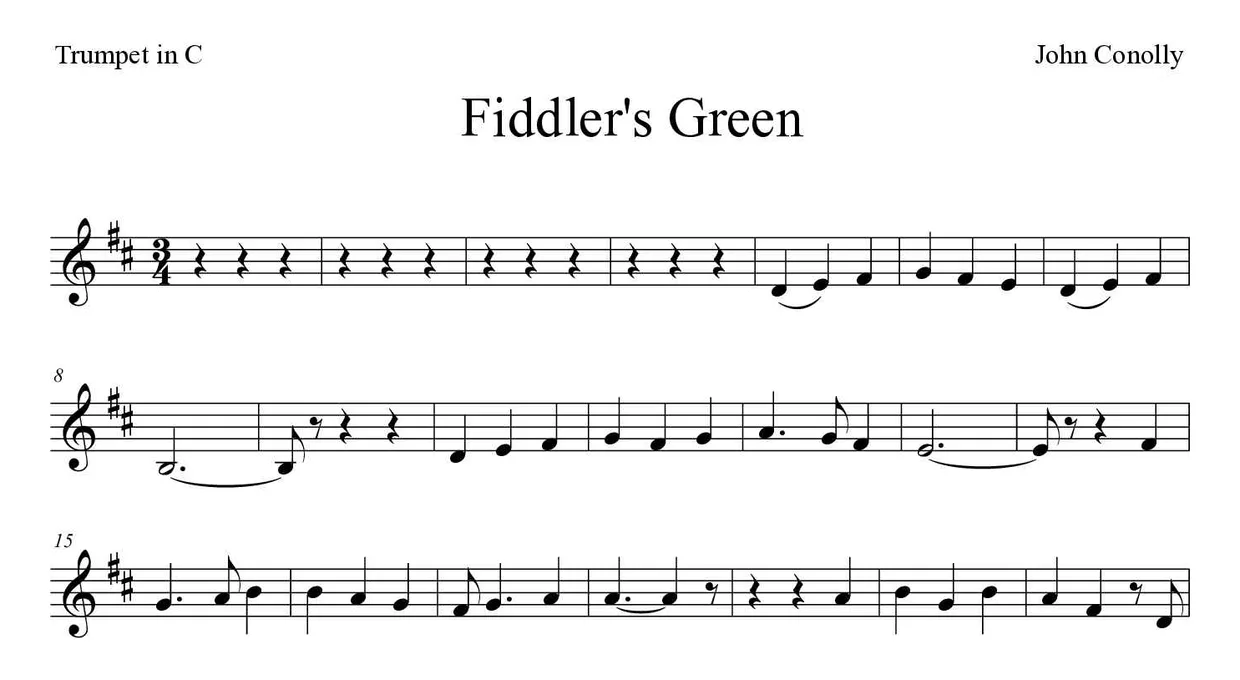Partitura de Fiddler's Green para trompeta en Do, primeras líneas