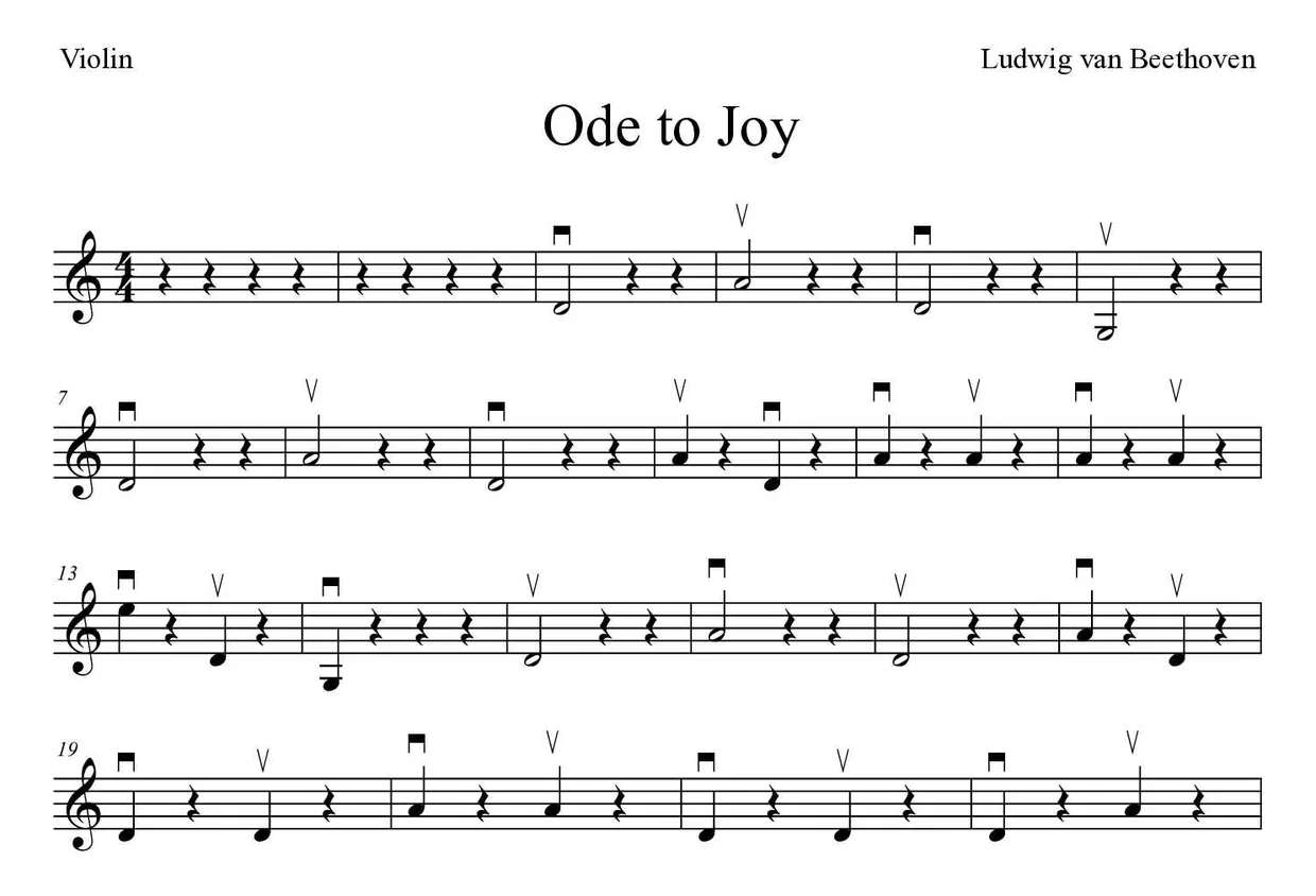 Partitura de Ode to Joy para violín, primeras líneas