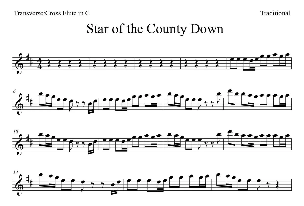 Partition de Star of the County Down pour fflûte traversière, premières lignes