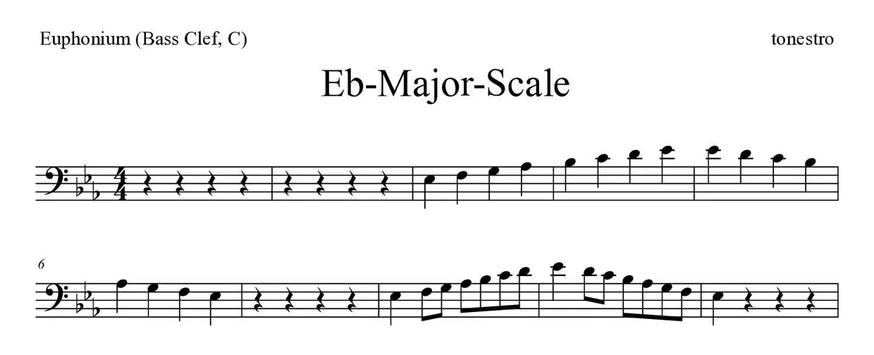 《Eb-Major-Scale》上低音号（低音谱号，C）乐谱前几行