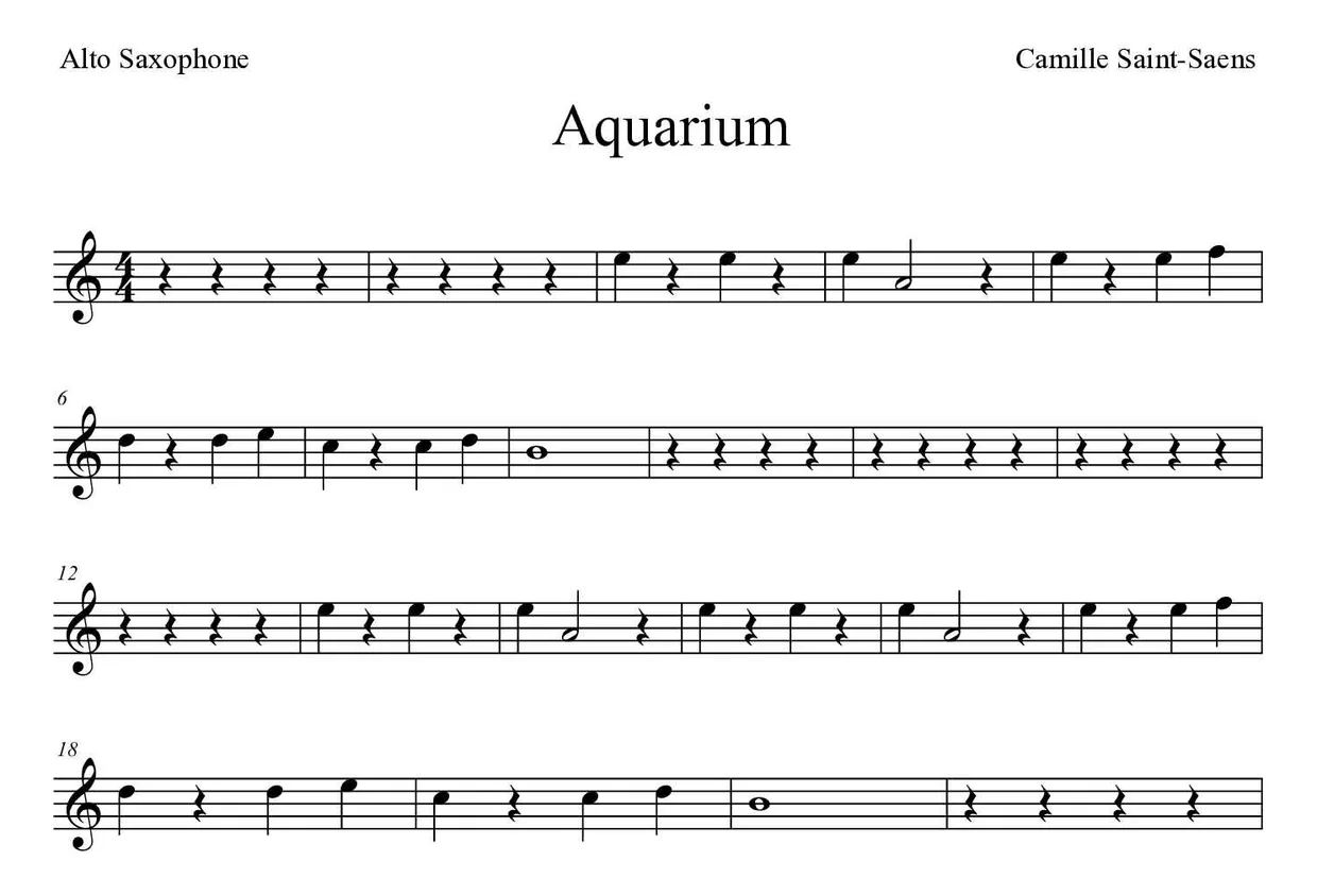 Noten von Aquarium für Altsaxophon (Einfach), erste Zeilen