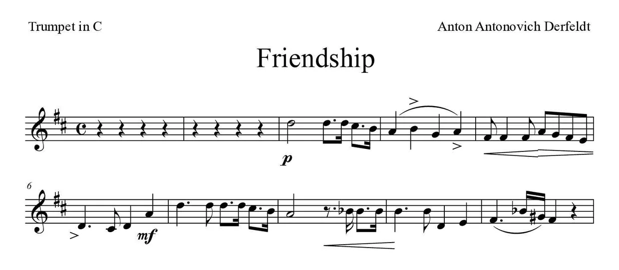 Noten von Freundschaft für Trompete in C (Experte), erste Zeilen