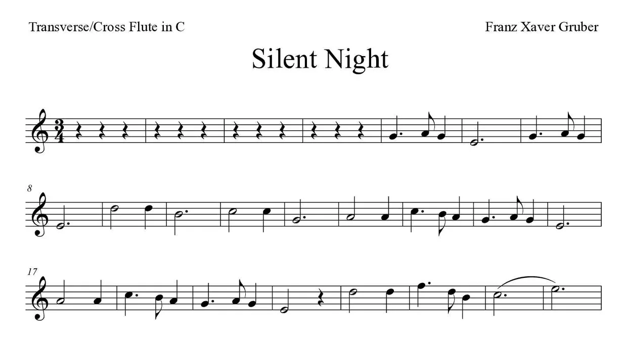 ‘Silent Night’ Flute 악보의 첫 몇 줄