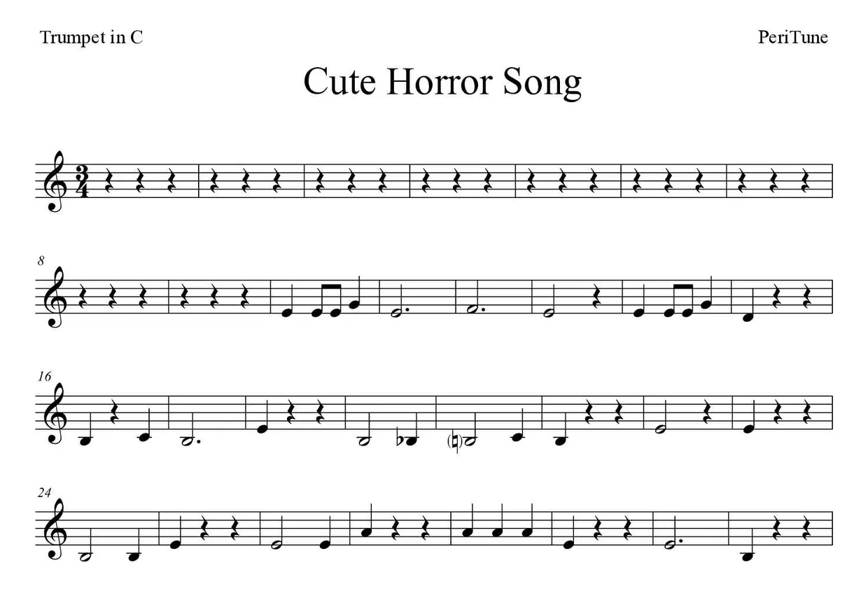 「Cute Horror Song」Trumpet in C用楽譜の最初の数段