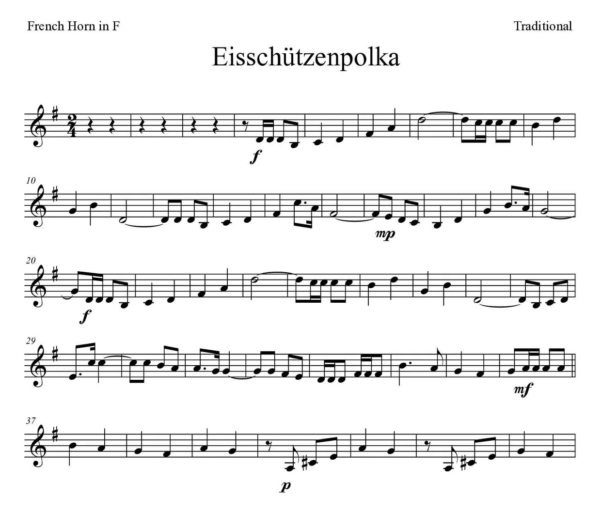 ‘Eisschützenpolka’ French Horn 악보의 첫 몇 줄