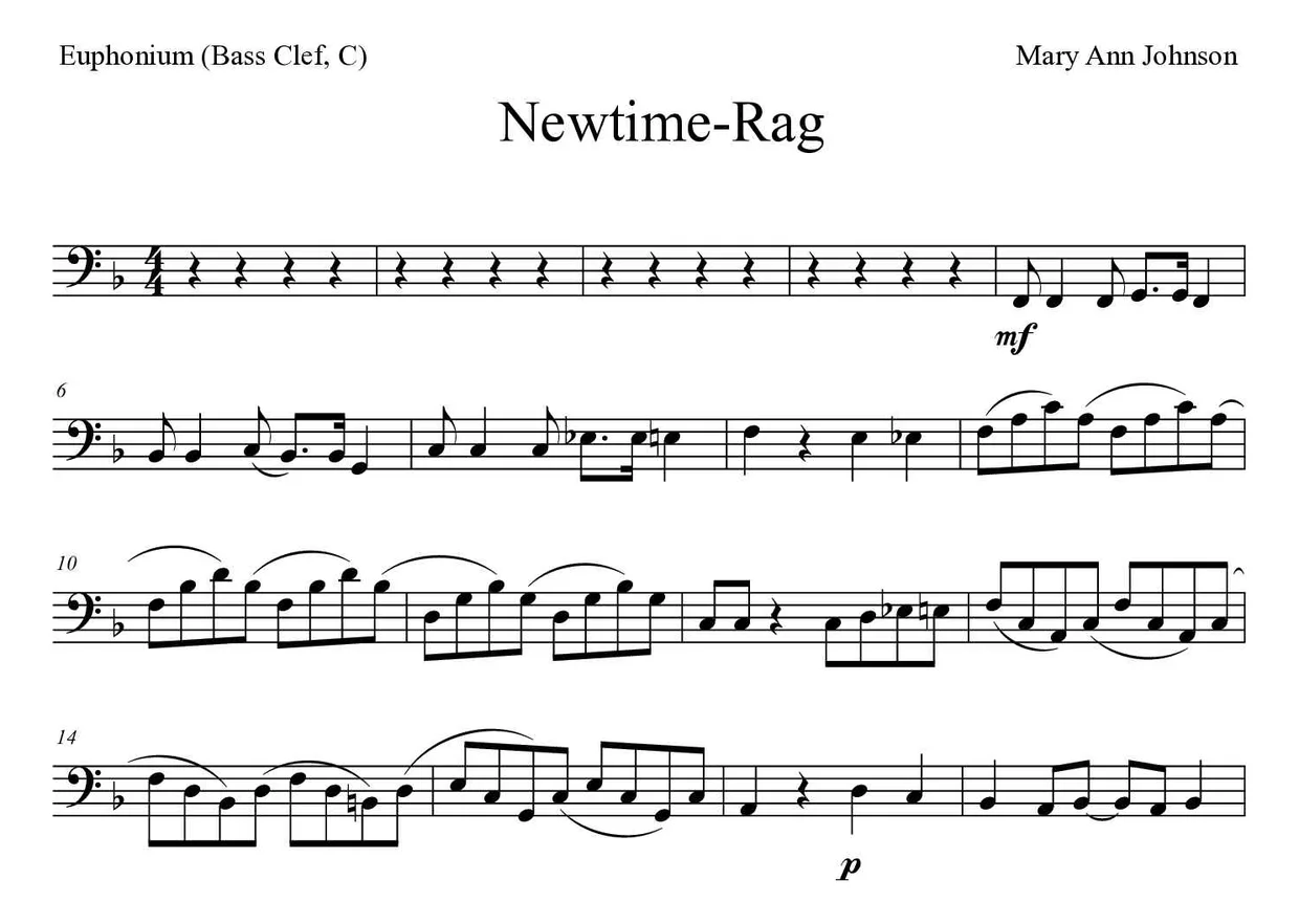 Spartito di Newtime-Rag per euphonium (bass clef, C), prime righe