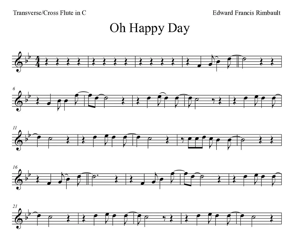 Noten von Oh Happy Day für Querflöte (Mittel), erste Zeilen