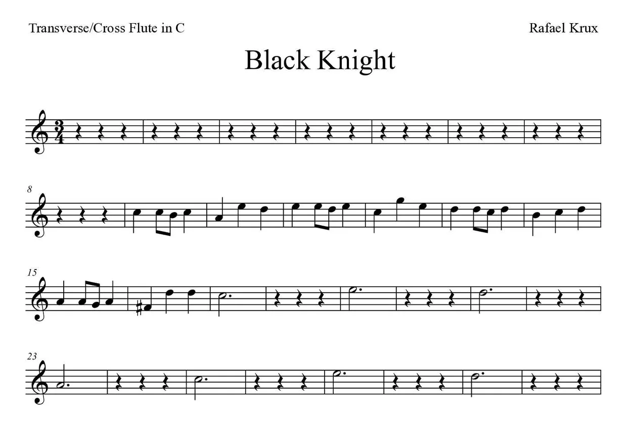 ‘Black Knight’ Flute 악보의 첫 몇 줄