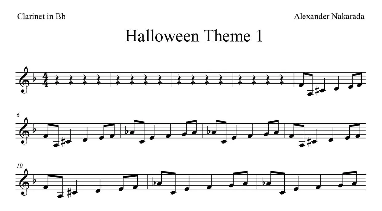Partition de Halloween Theme 1 pour clarinette, premières lignes