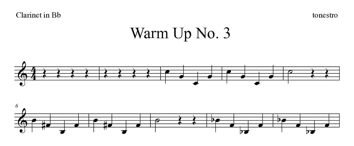 Partition de Warm Up No. 3 pour clarinette, premières lignes