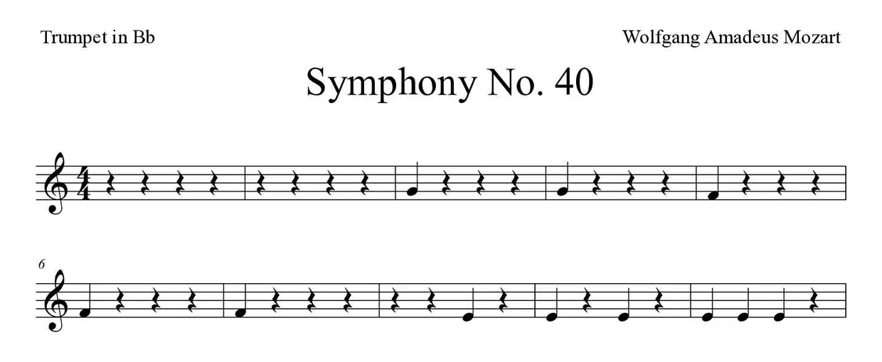 Spartito di Symphony No. 40 per trumpet in Bb, prime righe