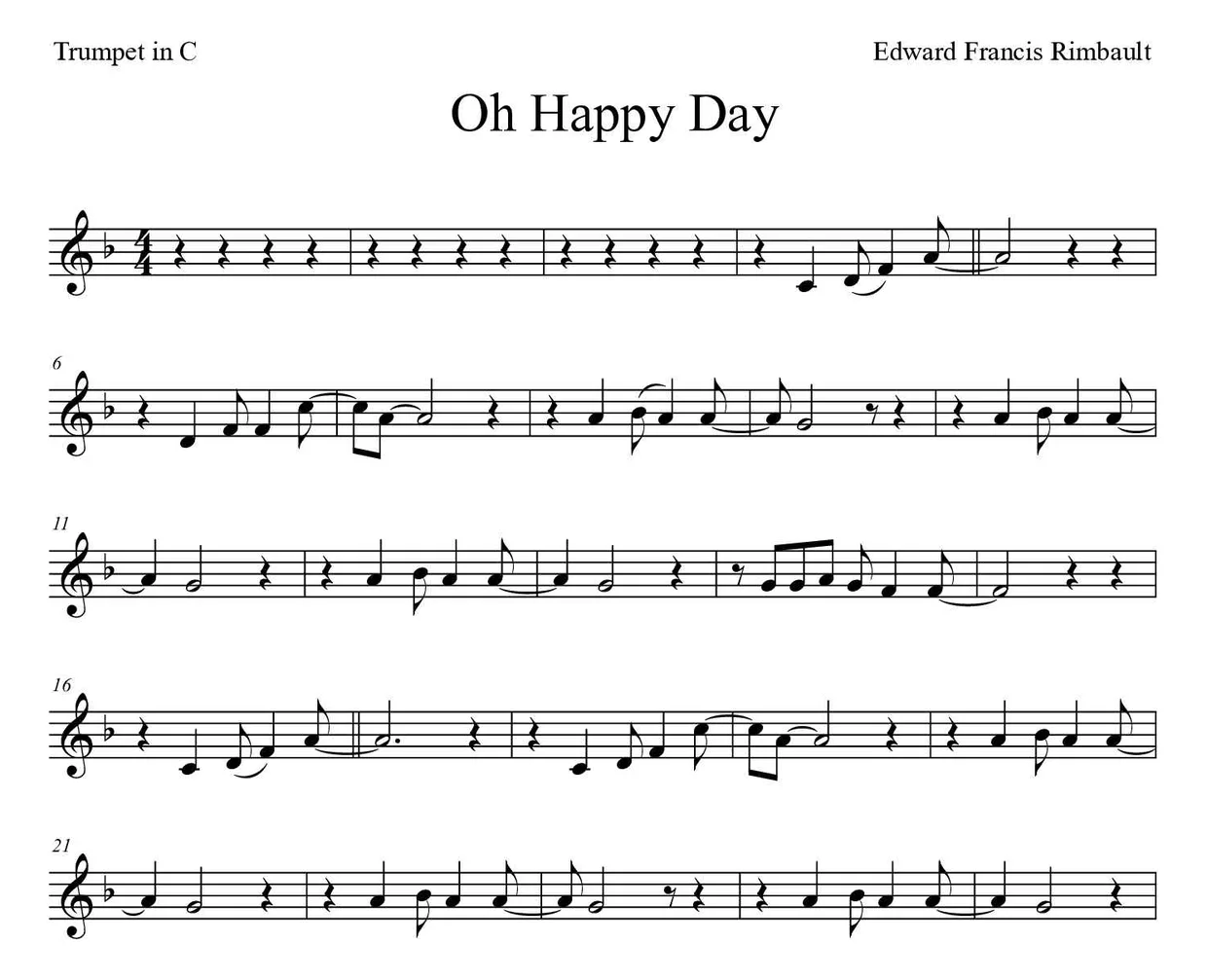 Partitura de Oh Happy Day para trompete em Do, primeiras linhas