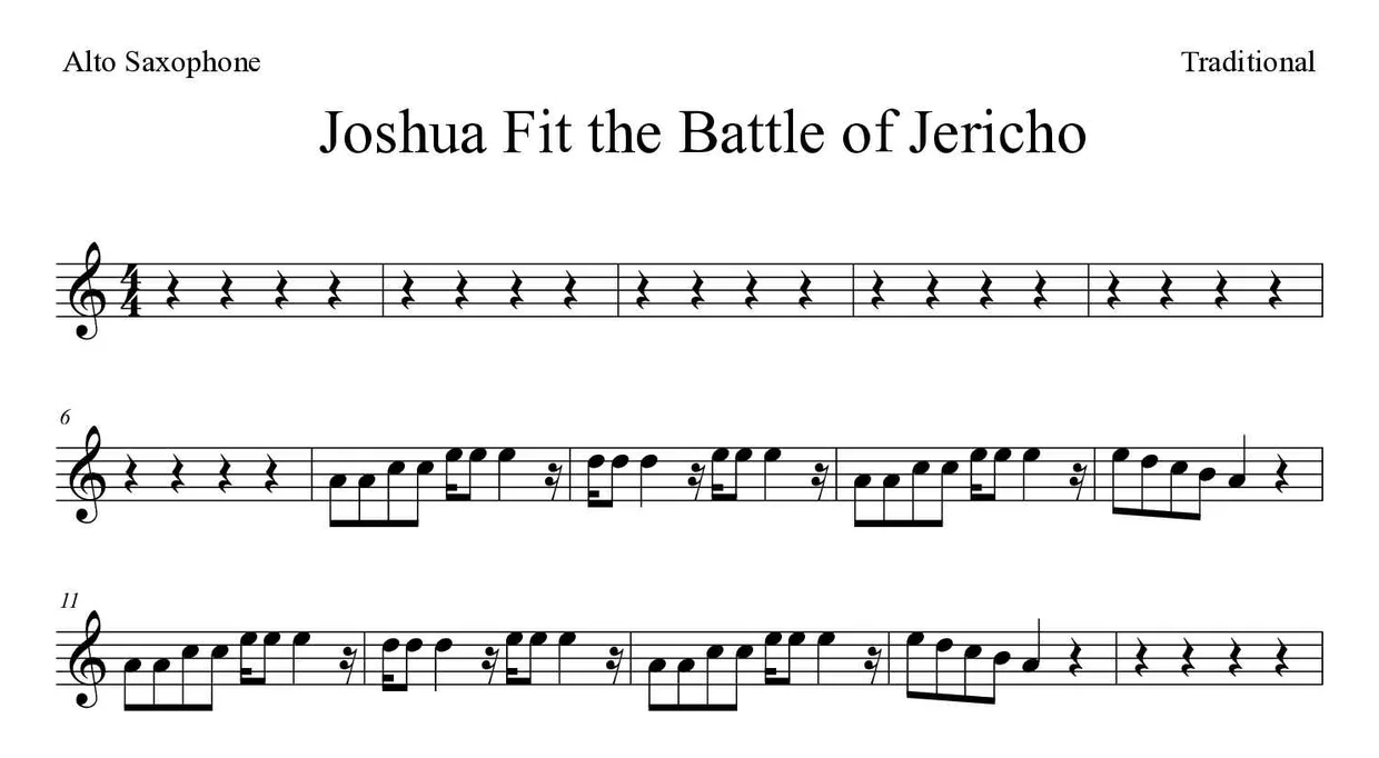 Noten von Joshua Fit the Battle of Jericho für Altsaxophon (Mittel), erste Zeilen