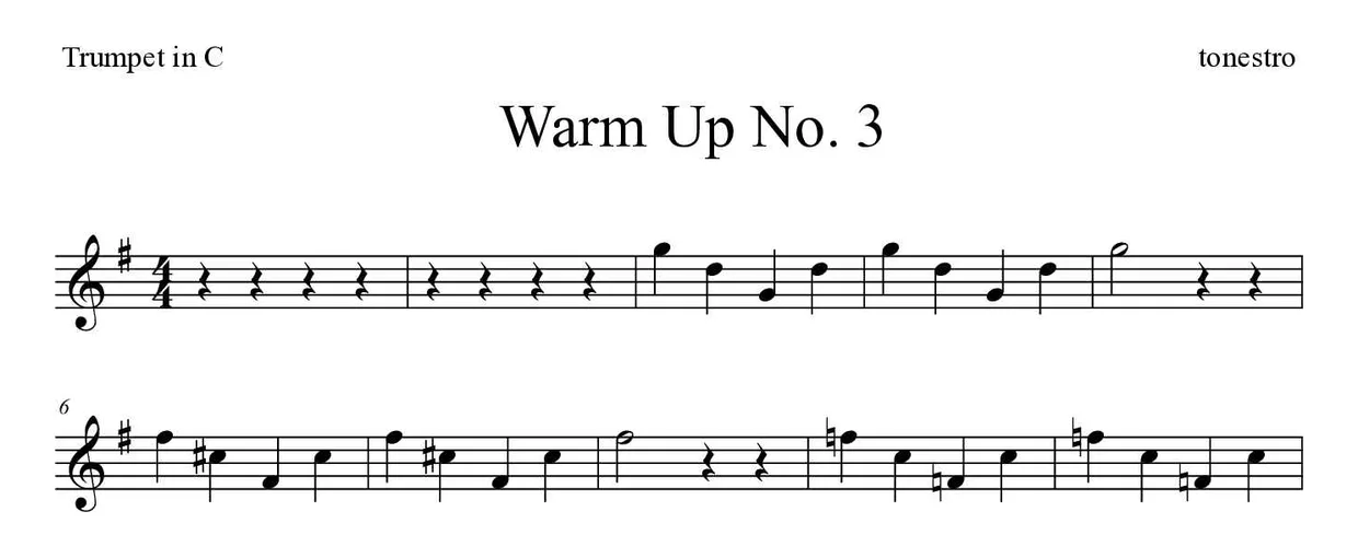《Warm Up No. 3》C调小号乐谱前几行