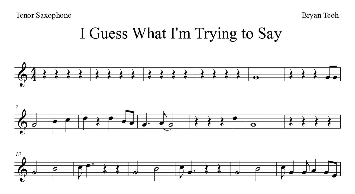 「I Guess What I'm Trying to Say」Tenor Saxophone用楽譜の最初の数段
