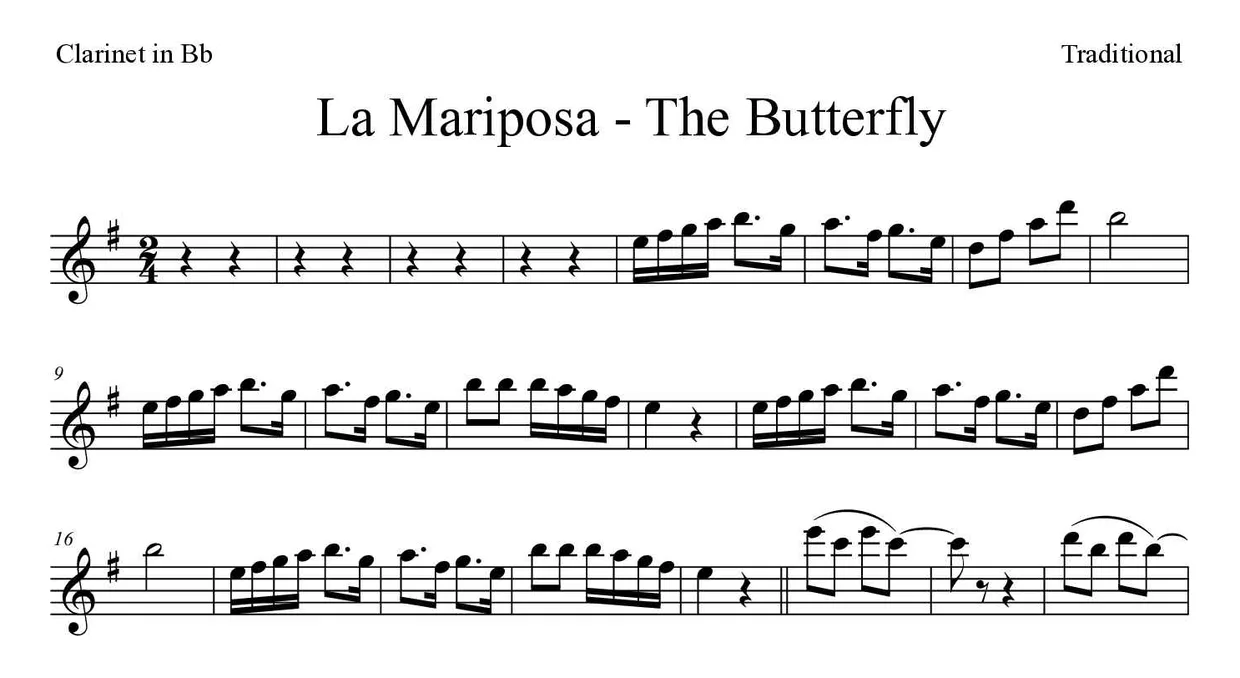 Partition de La Mariposa - The Butterfly pour clarinette, premières lignes