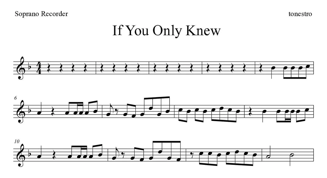 「If You Only Knew」Recorder用楽譜の最初の数段