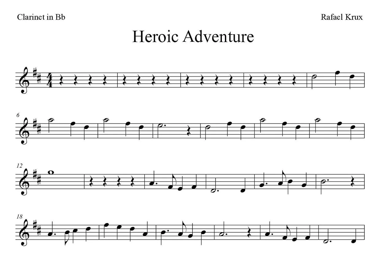 Partition de Heroic Adventure pour clarinette, premières lignes