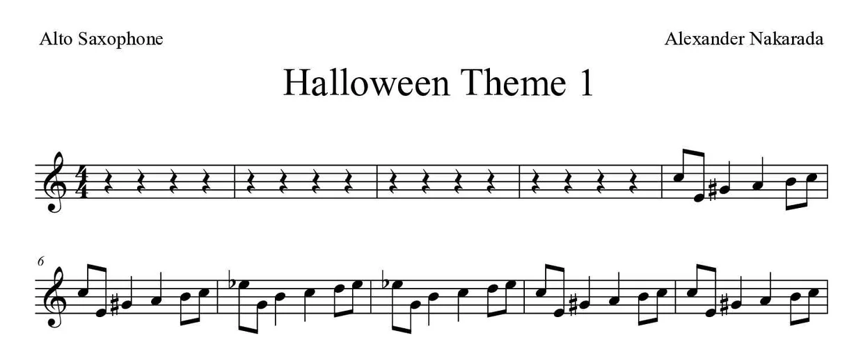 Partitura de Halloween Theme 1 para alto saxofone, primeiras linhas