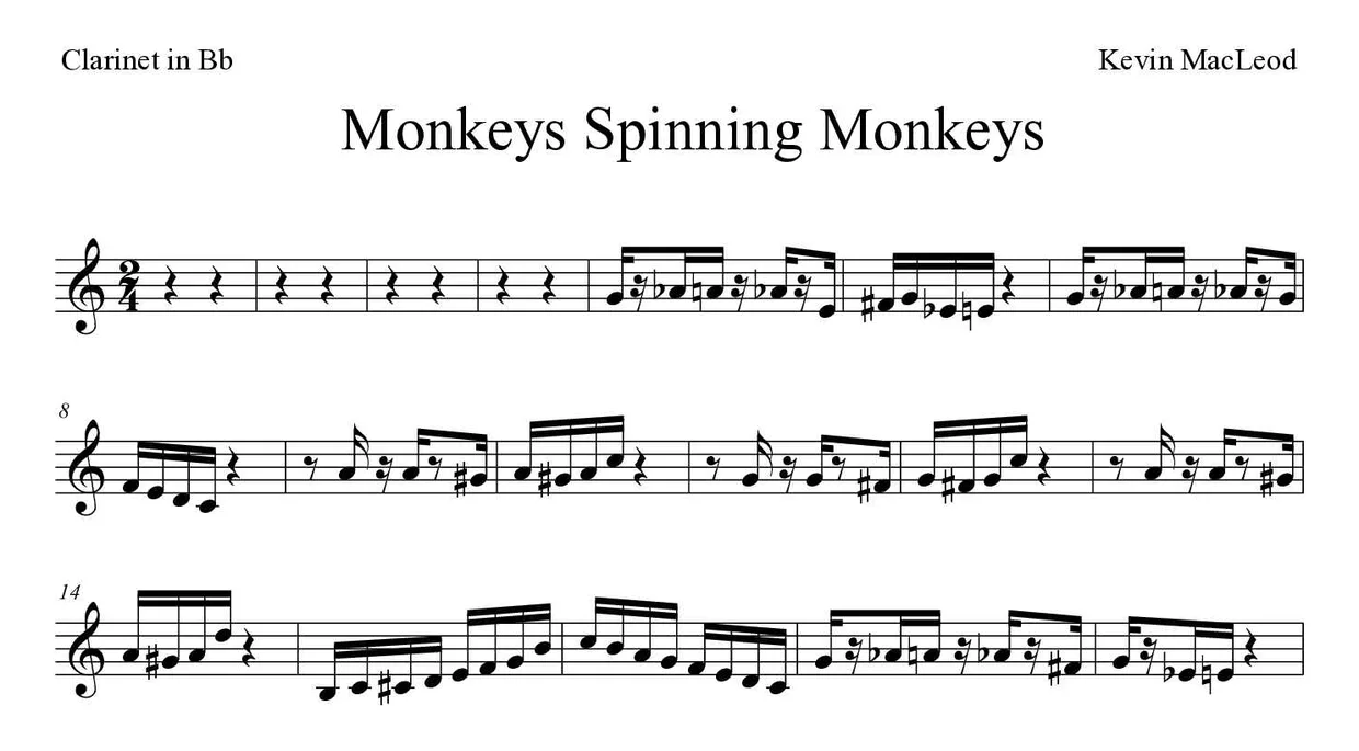 Spartito di Monkeys Spinning Monkeys per clarinet, prime righe