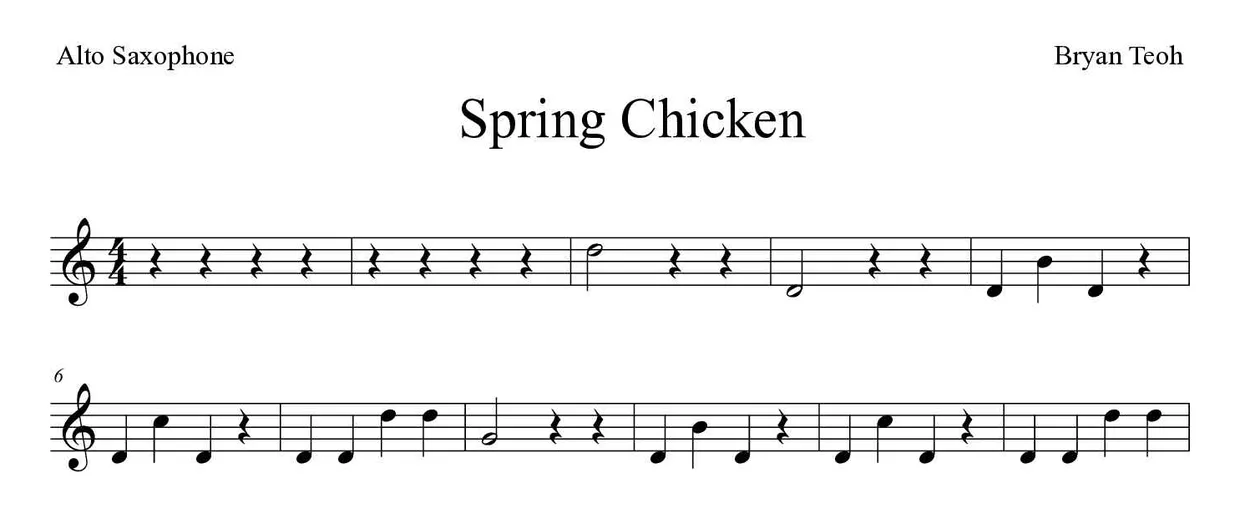 Bladmuziek van Spring Chicken voor alto saxophone, eerste regels