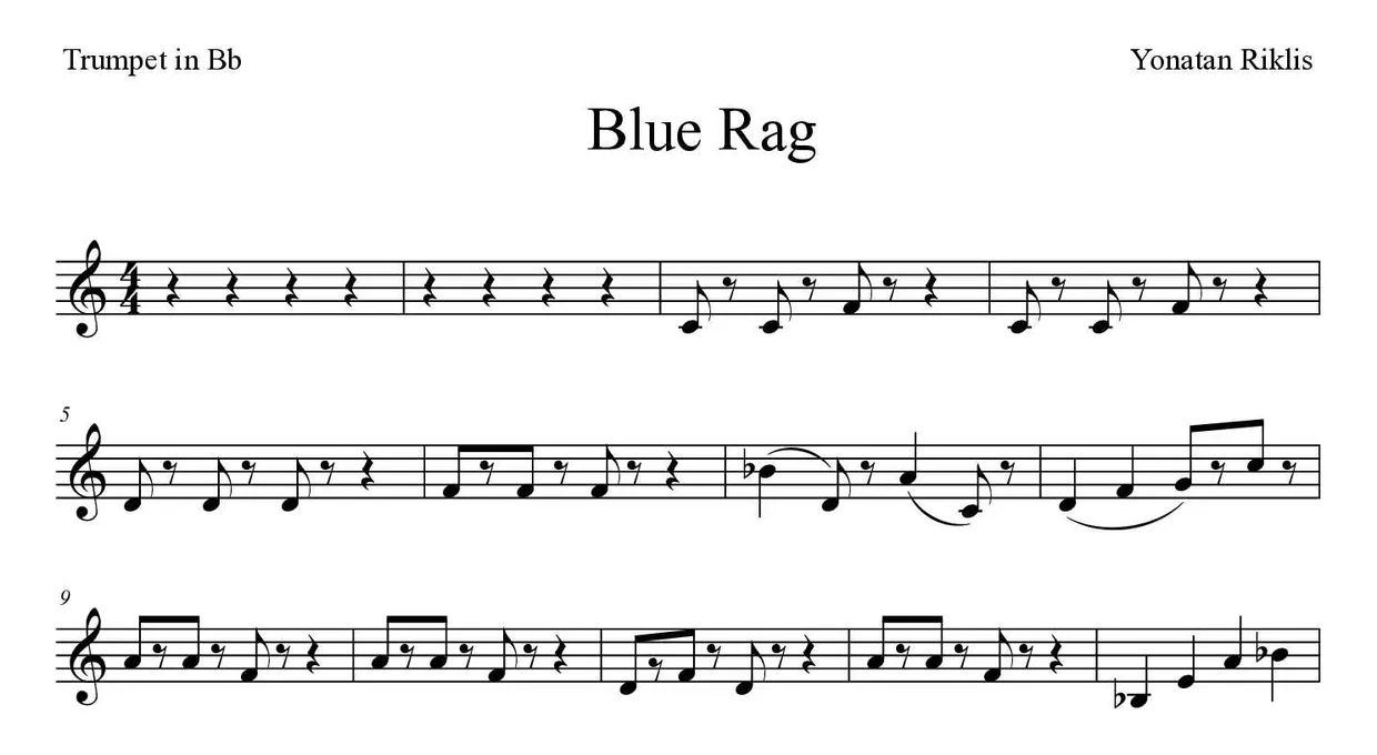 「Blue Rag」Trumpet in Bb用楽譜の最初の数段
