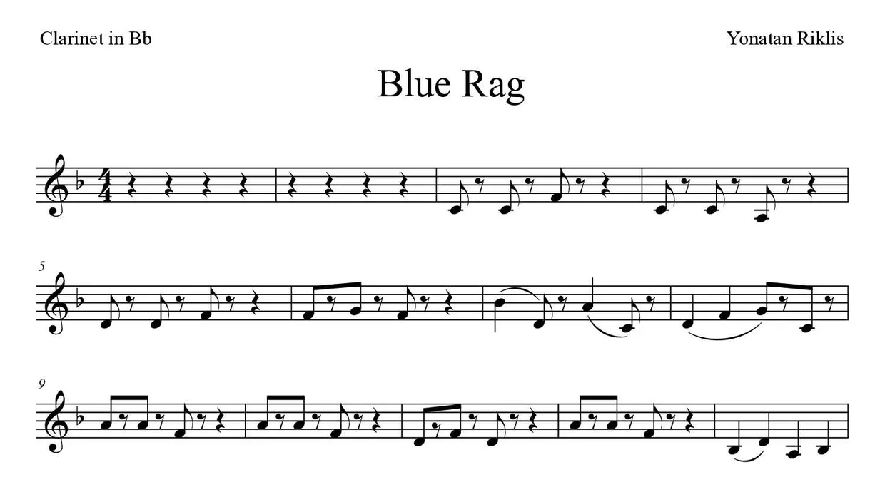 Partitura de Blue Rag para clarinete, primeras líneas