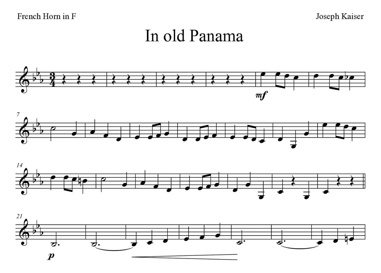 Spartito di In old Panama per French horn, prime righe