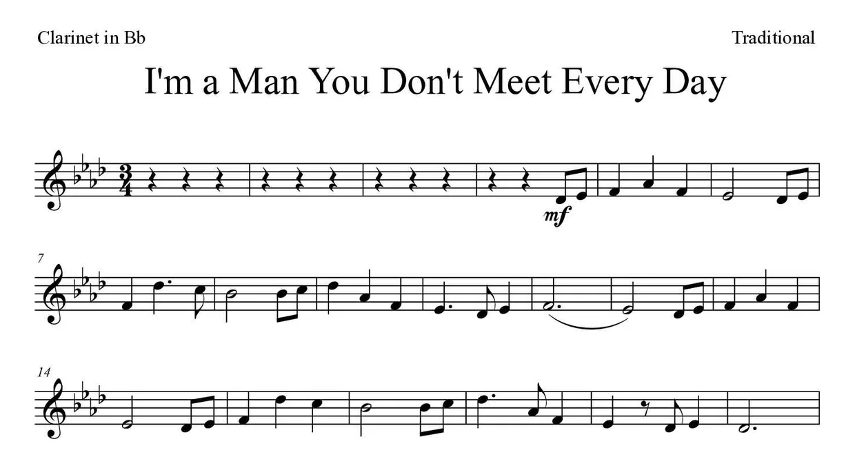 Noten von I'm a Man You Don't Meet Every Day für Klarinette (Experte), erste Zeilen