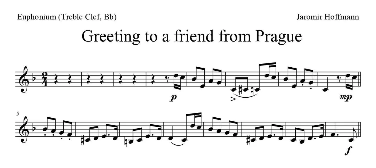 Noten von Freundschaftlicher Gruß aus Prag für Euphonium (Violinschlüssel, B) (Schwer), erste Zeilen