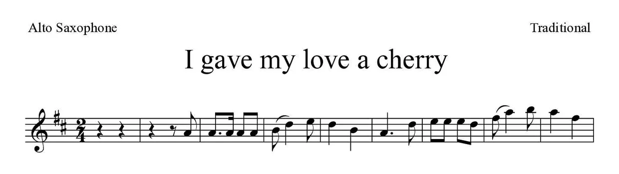 「I gave my love a cherry」Alto Saxophone用楽譜の最初の数段