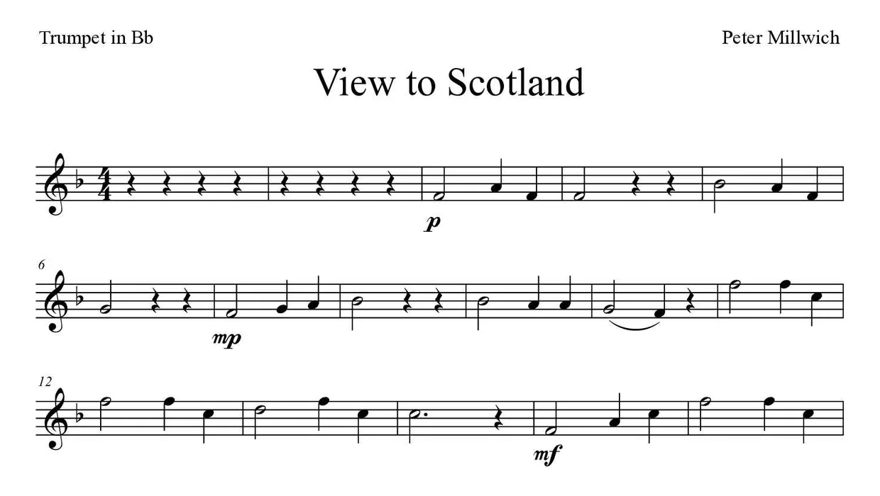 Partitura de View to Scotland para trompete em Sib, primeiras linhas