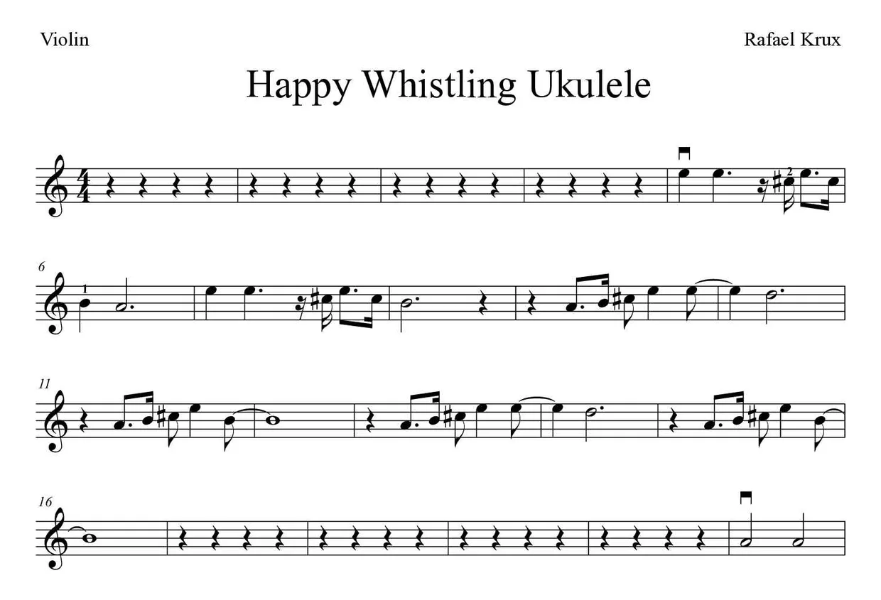 Partitura de Happy Whistling Ukulele para violín, primeras líneas