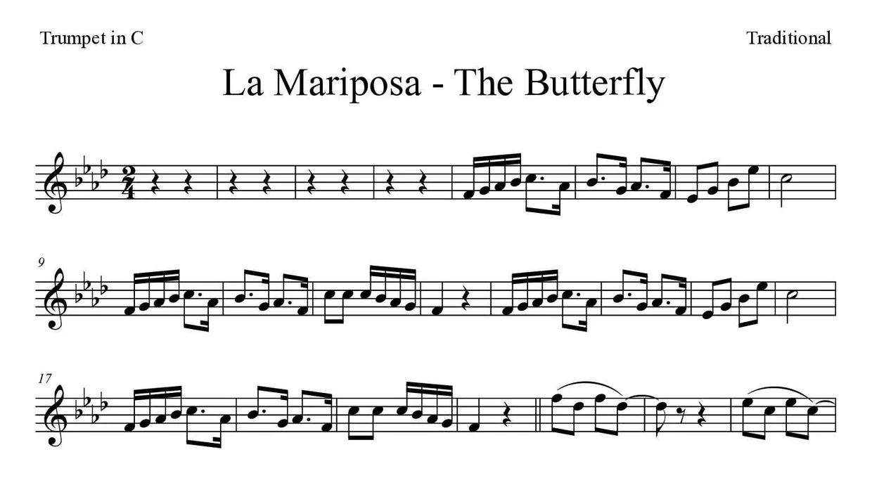 Noten von La Mariposa - The Butterfly für Trompete in C (Experte), erste Zeilen