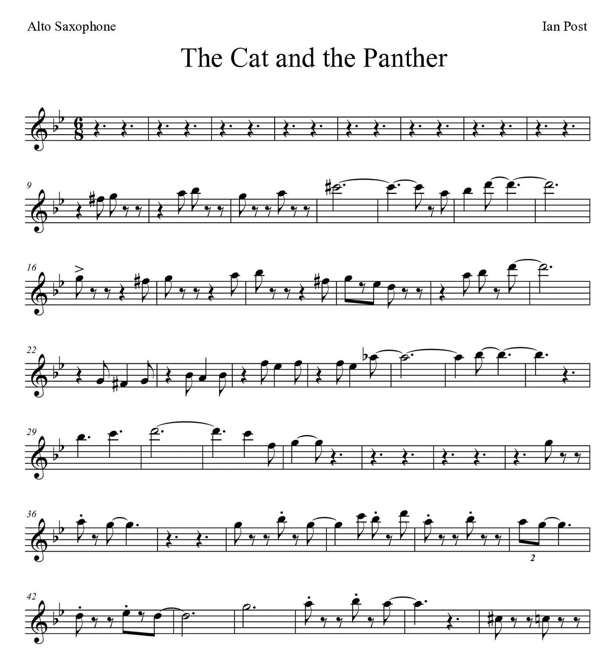 Noten von The Cat and the Panther für Altsaxophon (Experte), erste Zeilen