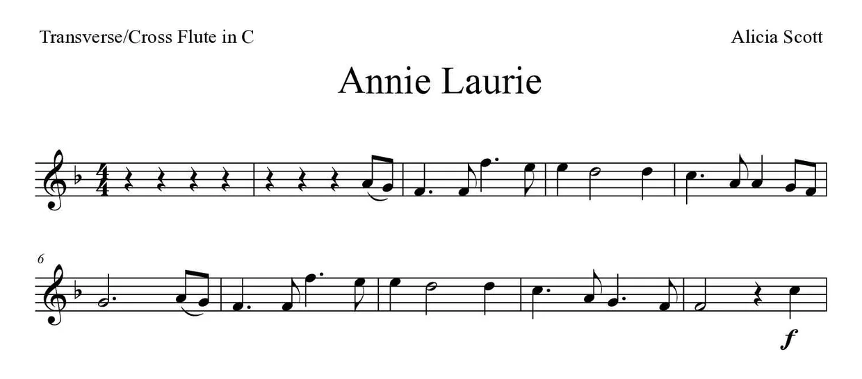 Noten von Annie Laurie für Querflöte (Einfach), erste Zeilen