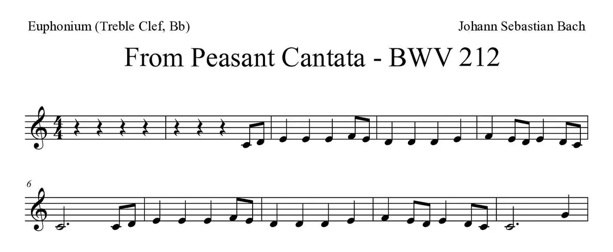 Partitura de From Peasant Cantata - BWV 212 para eufónio (clave de Sol, Sib), primeiras linhas