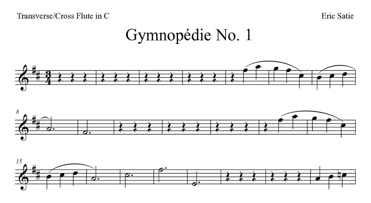 《Gymnopédie No. 1》长笛乐谱前几行