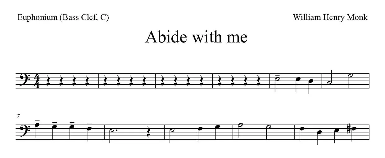 Partition de Abide with me pour euphonium (clé de fa, do), premières lignes