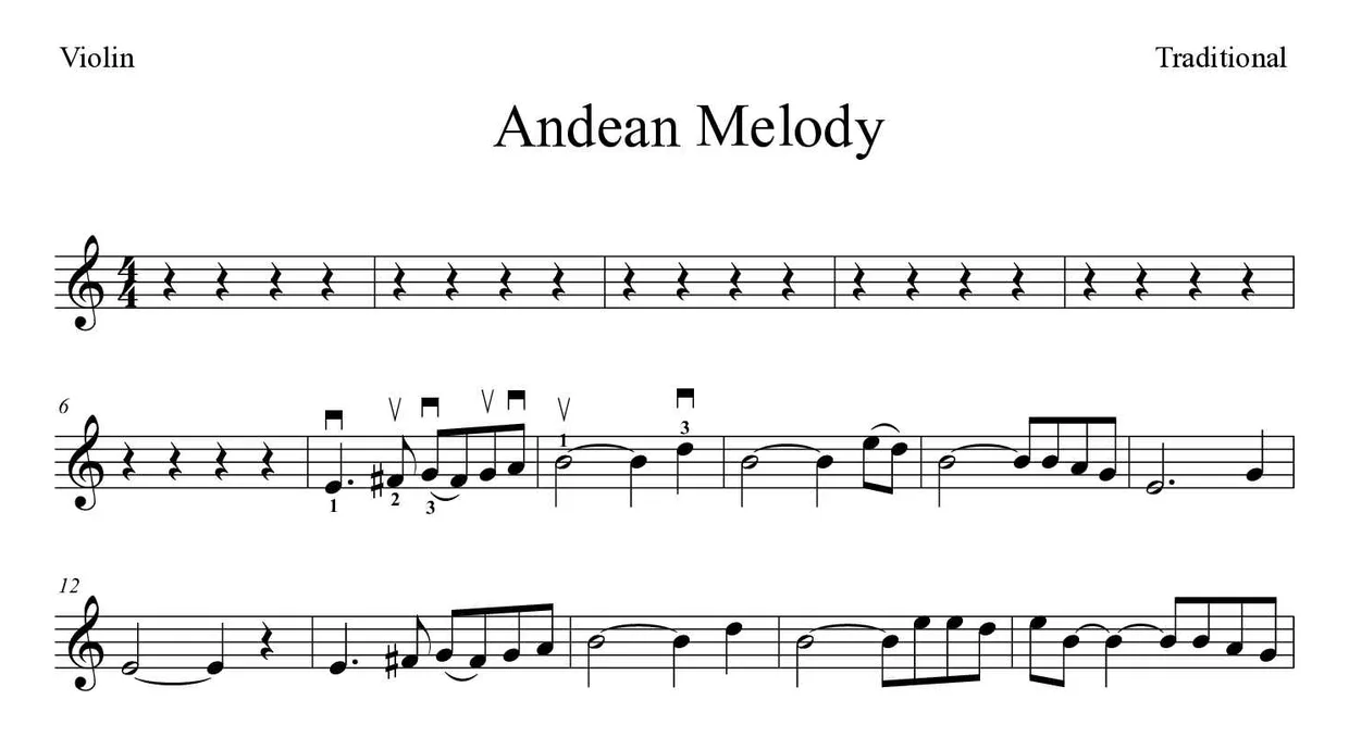 Partition de Andean Melody pour violon, premières lignes