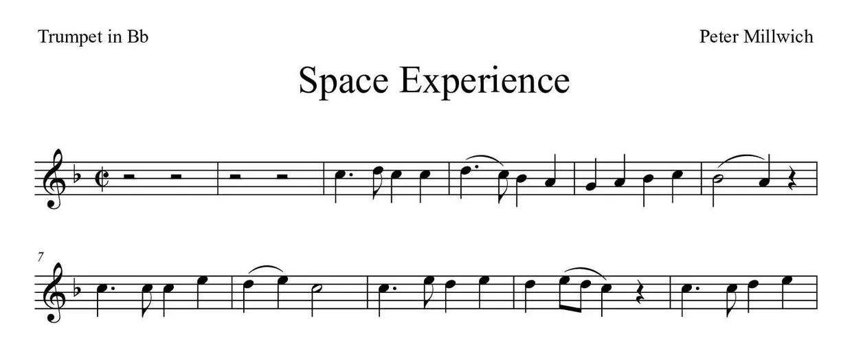 ‘Space Experience’ Trumpet in Bb 악보의 첫 몇 줄