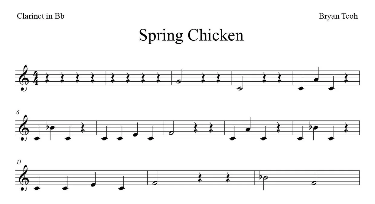 Partition de Spring Chicken pour clarinette, premières lignes